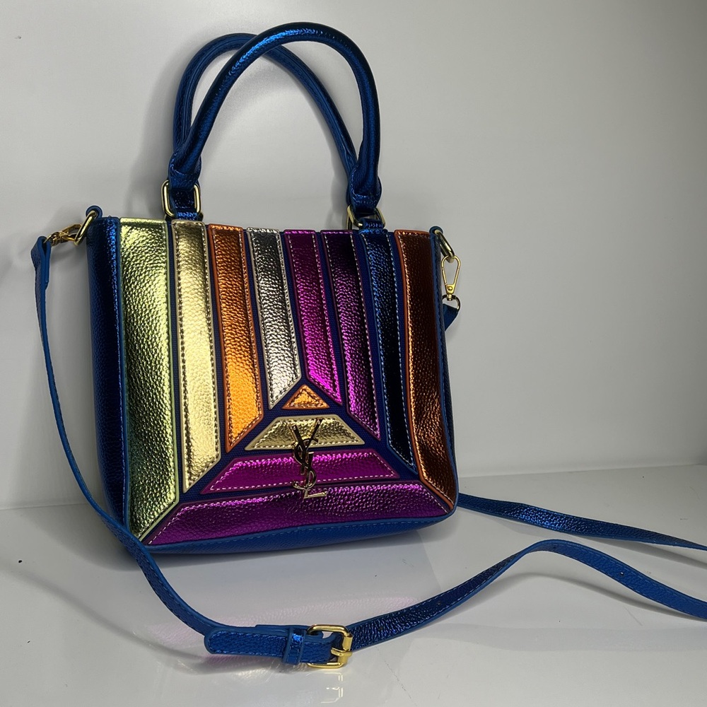 Metallic Multicolored Double Handle Crossbody Zip… - image 1